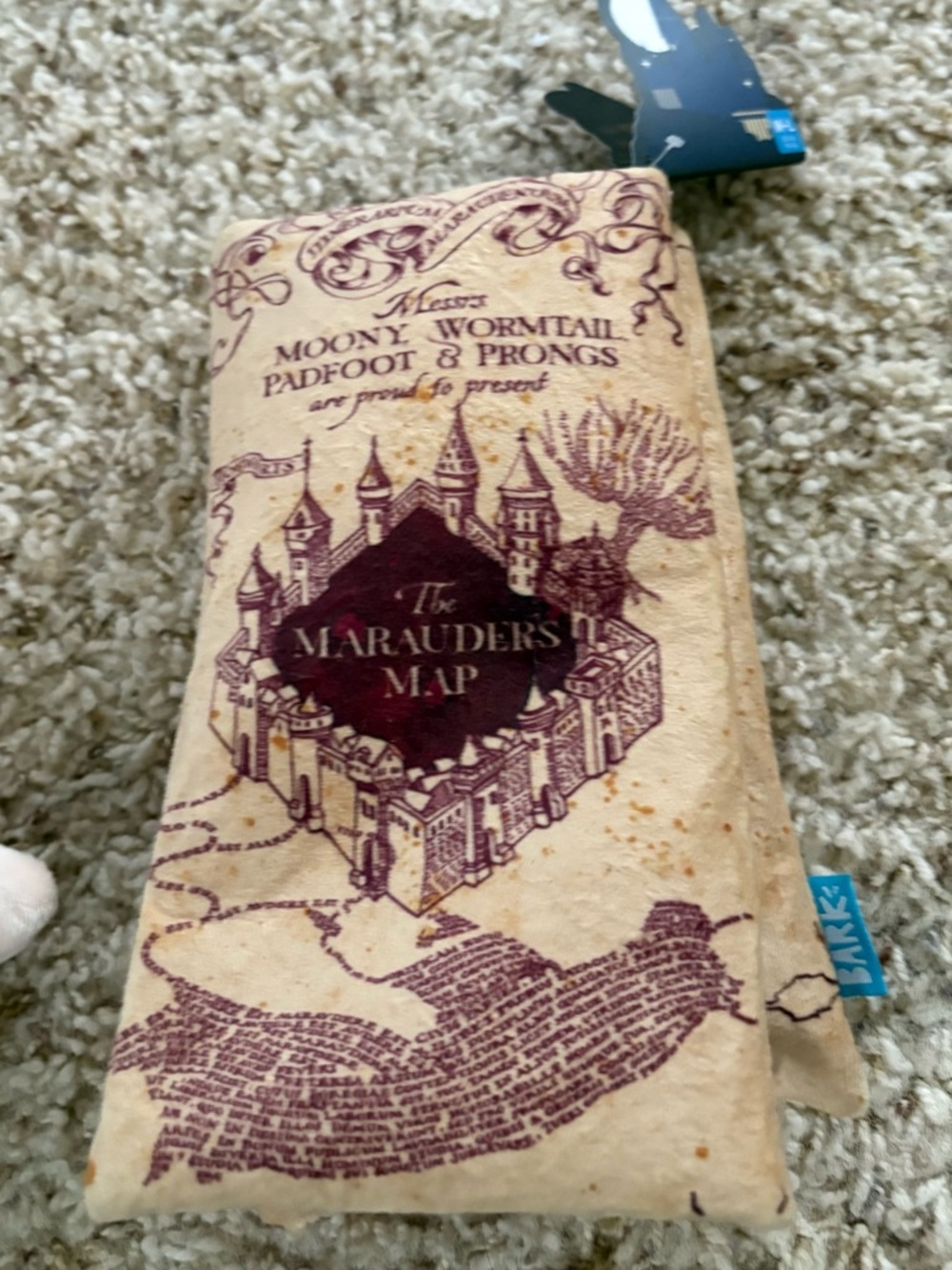 The Marauders Map Plush Dog Toy - Beige with Burgundy Print